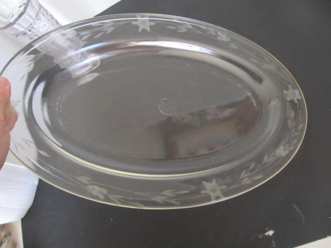 Rare Pyrex Etched Clear Glass Serving Platter Meat Turkey Platter Clear