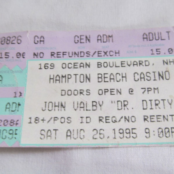Laugh Your Ass OFF Dr Dirty John Valby Comedian Vintage Concert Ticket Stub Hampton Beach Casino NH 8 26 95