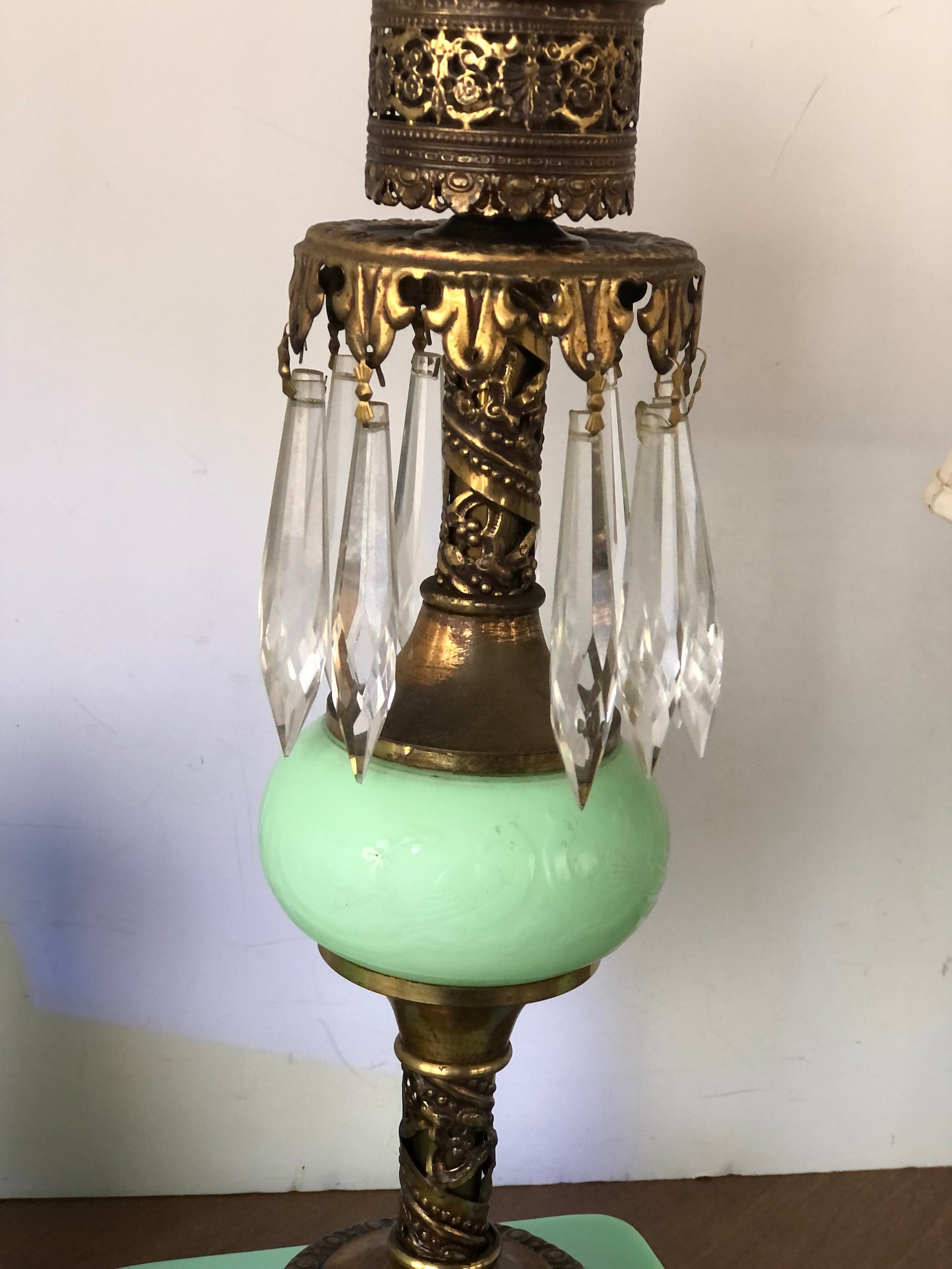 Antique Peacock Uranium Jadeite Lamp Art Deco Jefferson Glass Etsy