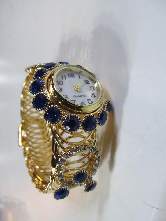 Lovely Gold Blue stone Watch Saphire Blue Wrist W… - image 10