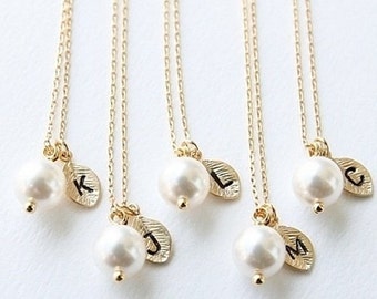 Pearl & Initial Gold Leaf Necklace