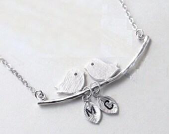 Lovebirds Silver Initial Necklace