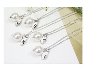Pearl & Initial Silver Leaf Necklace