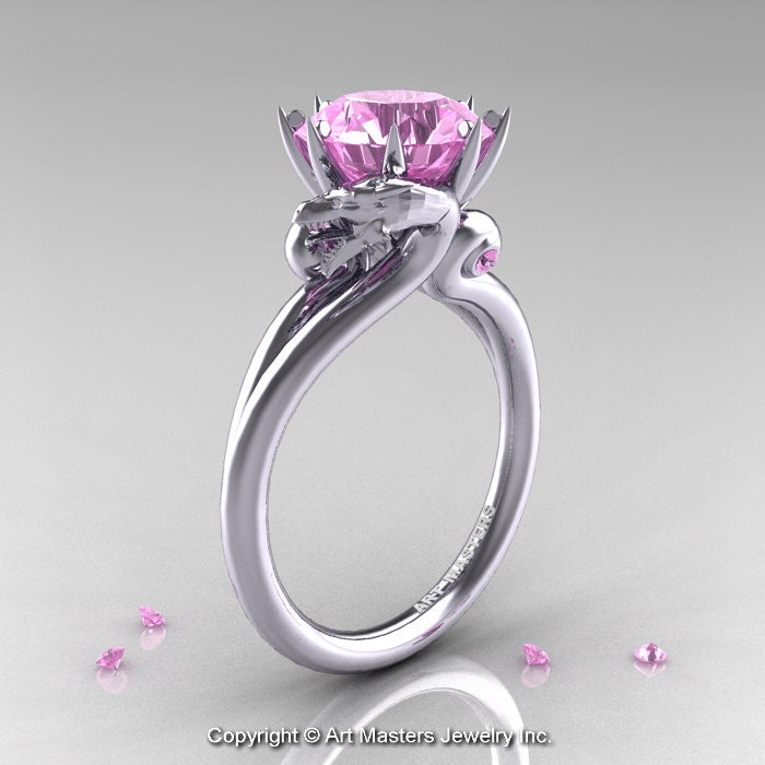 Art Masters 14K White Gold 3.0 Ct Light Pink Sapphire Dragon Engagement ...