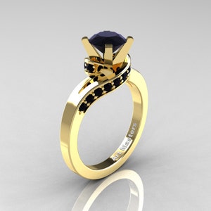 Classic 14K Yellow Gold 1.0 Ct Black Diamond Designer Solitaire Ring R259-14KYGBD