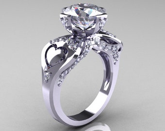 Modern Victorian 14K White Gold 3.0 Ct Cubic Zirconia Diamond Solitaire Ring R248-14KWGDCZ