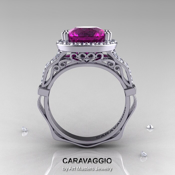 Caravaggio 14K White Gold 3.0 Ct Amethyst Diamond Engagement | Etsy