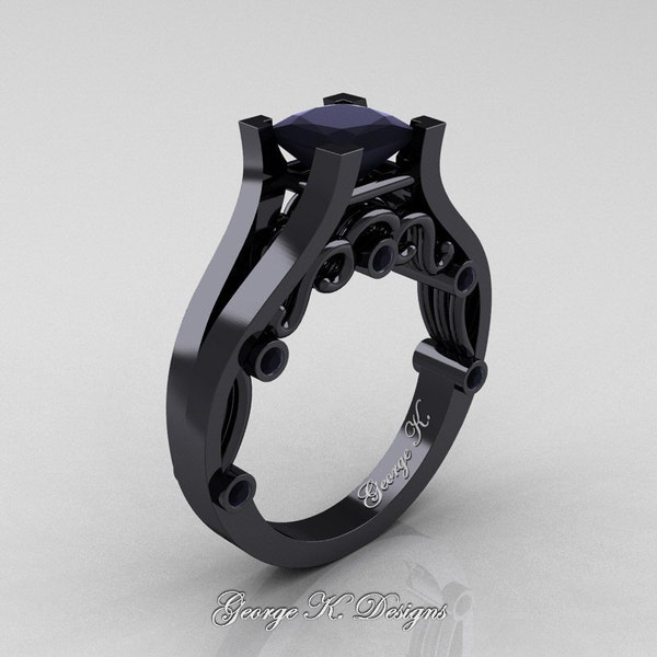 George K Classic 14K Black Gold 1.25 Ct Princess Onyx Engagement Ring R361-14KBGYX