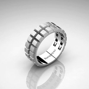 Mens Modern 950 Platinum Gear Solid Wedding Band G10164SS-PLAT
