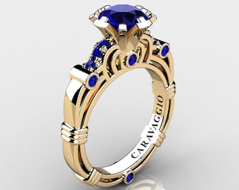 Caravaggio 14K Yellow Gold 1.0 Ct Sri Lanka Blue Sapphire Engagement Ring R623-14KYGNBS