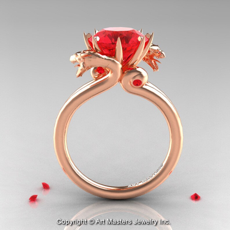 Art Masters 14K Rose Gold 3.0 Ct Rubies Dragon Engagement Ring R601-14KRGR image 2