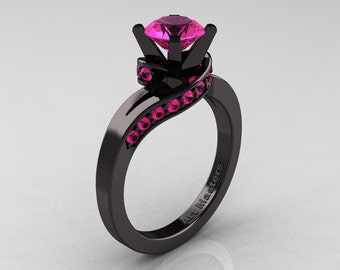 Classic 14K Black Gold 1.0 Ct Pink Sapphire Designer Solitaire Ring R259-14KBGPS