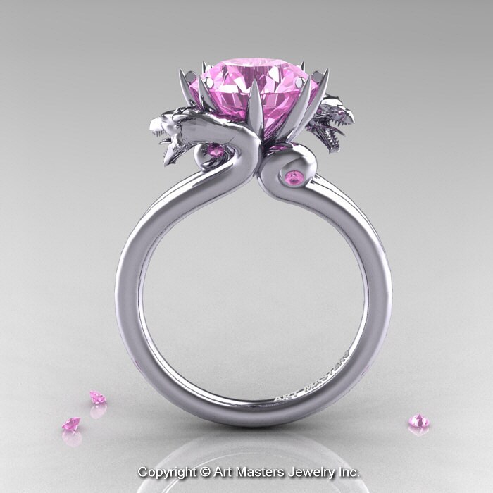 Art Masters 14K White Gold 3.0 Ct Light Pink Sapphire Dragon Engagement ...