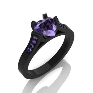 Gorgeous 14K Black Gold 1.0 Ct Heart Tanzanite Modern Wedding Ring, Engagement Ring for Women R663-14KBGTA
