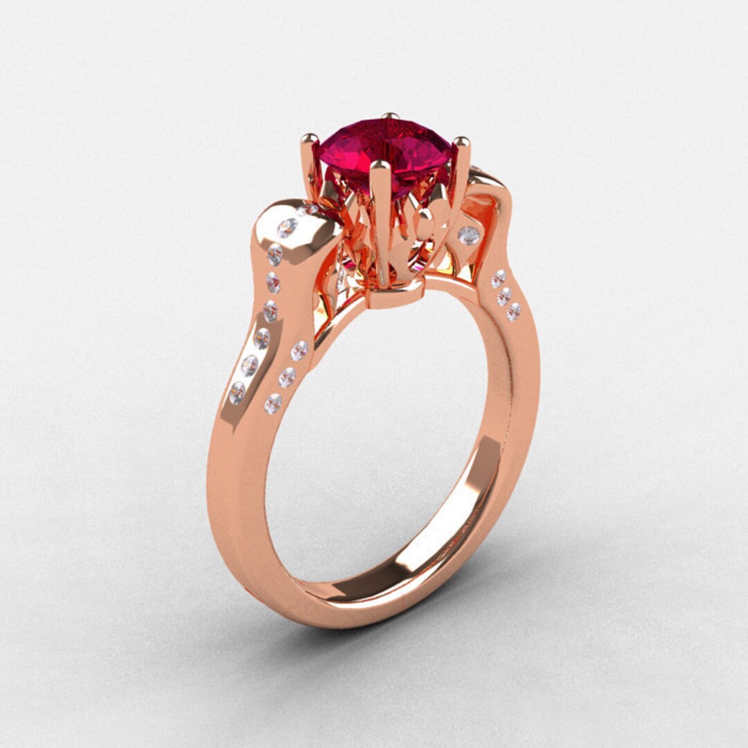 18K Rose Gold Garnet Diamond Wedding Ring Engagement Ring - Etsy