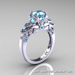 Classic 14K White Gold 1.0 Ct Blue Topaz Solitaire Engagement Ring R482-14KWGBT