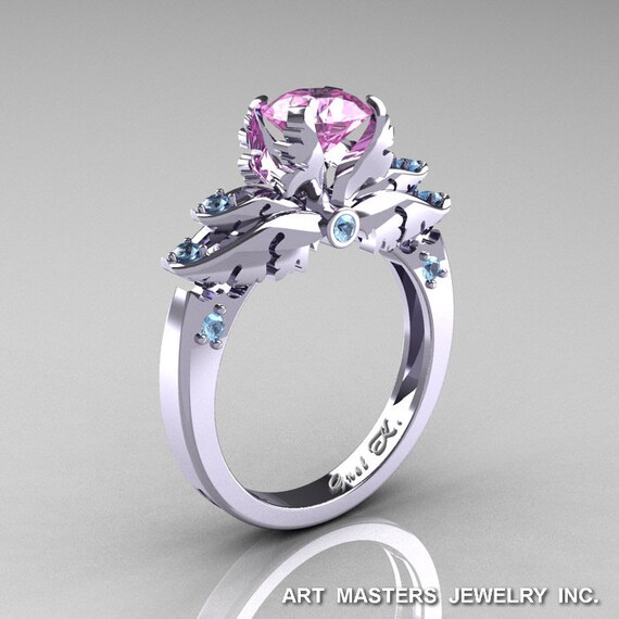 Classic Angel 14K White Gold Ct Light Pink Sapphire Aquamarine