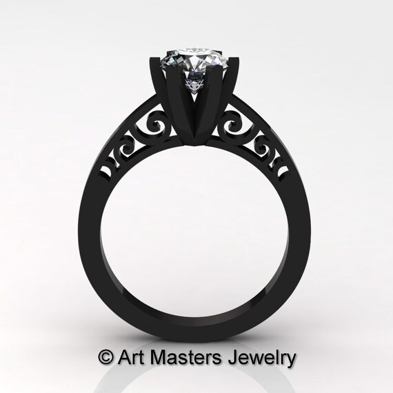 14k Black Gold New Fashion Gorgeous Solitaire 1 0 Carat Cubic Etsy