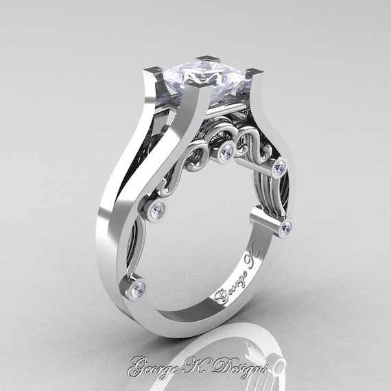 George K Classic 14K White Gold 1.25 Ct Princess Diamond - Etsy