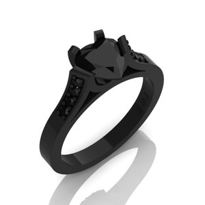 Gorgeous 14K Black Gold 1.0 Ct Heart Black Diamond Modern Wedding Ring, Engagement Ring for Women R663-14KBGBD