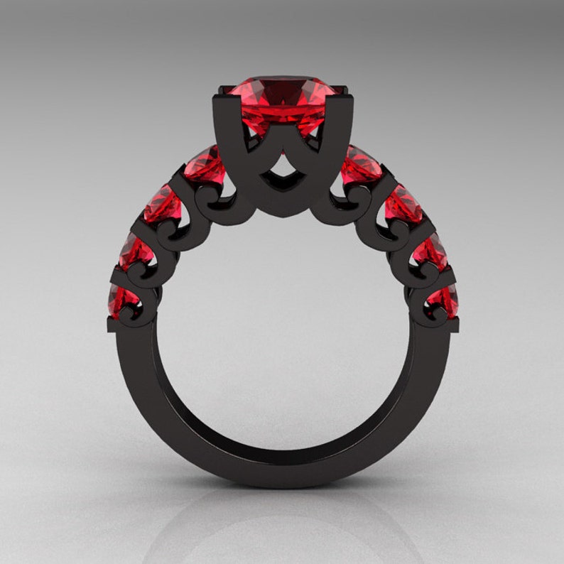Modern Vintage 14K Black Gold 3.0 Carat Ruby Designer Wedding Ring R142-14KBGR image 2