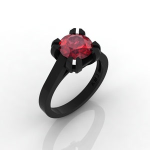 Modern 14K Black Gold Gorgeous Solitaire Bridal Ring with a 2.0 Carat Ruby Center Stone R66N-BGR