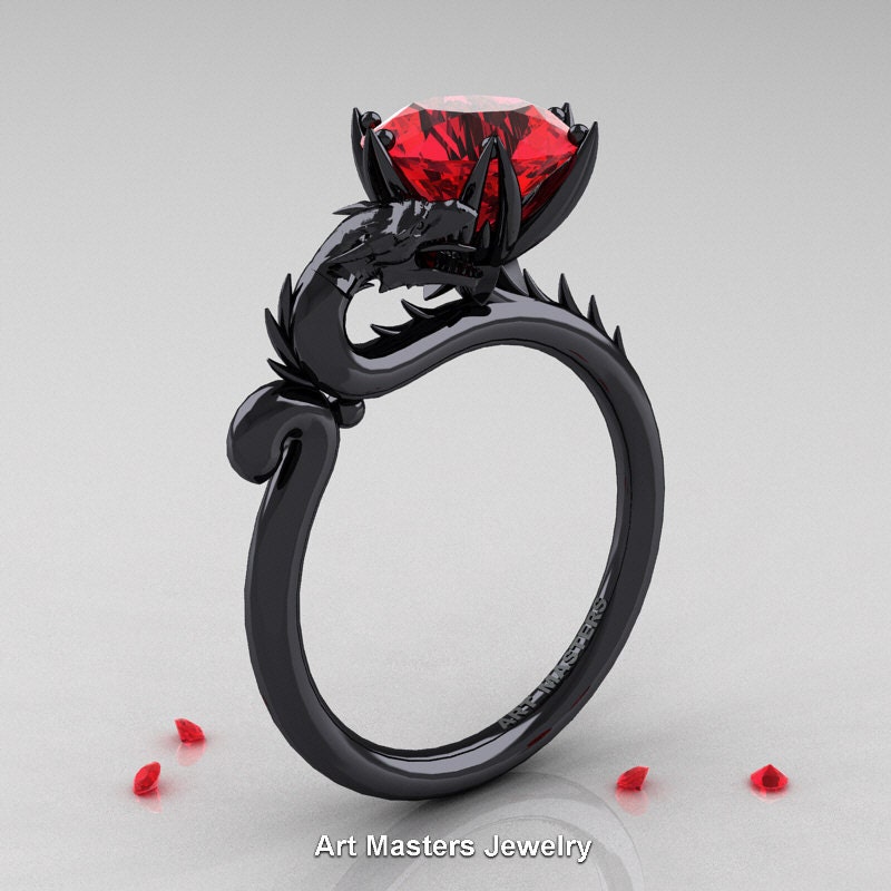 Art Masters Caravaggio 14K Black Gold 1.25 ct Princess Black Diamond Engagement Ring