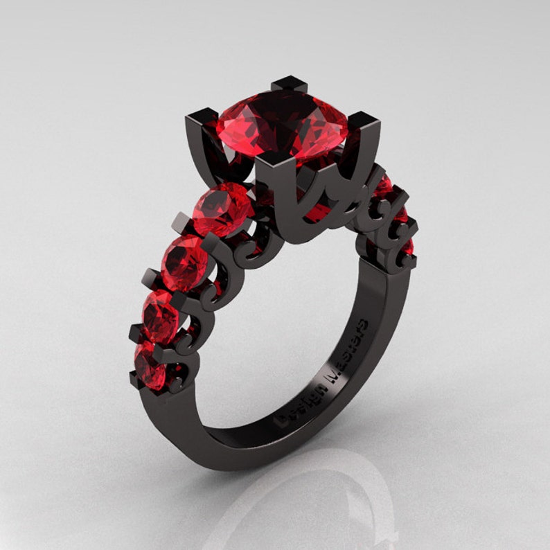 Modern Vintage 14K Black Gold 3.0 Carat Ruby Designer Wedding Ring R142-14KBGR image 1