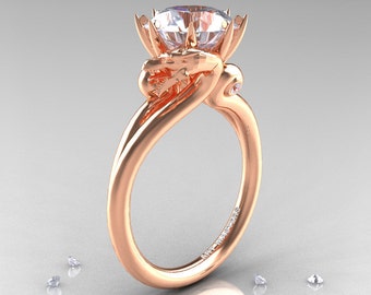 Art Masters 14K Rose Gold 3.0 Ct White Sapphire Dragon Engagement Ring R601-14KRGWS