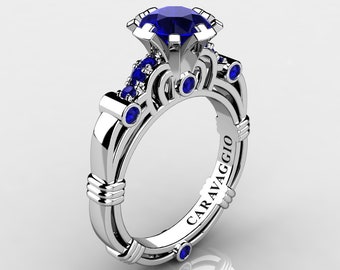 Caravaggio 14K White Gold 1.0 Ct Sri Lanka Blue Sapphire Engagement Ring R623-14KWGNBS