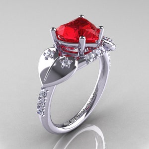Classic Hearts 14K White Gold 2.0 Ct Ruby Diamond Engagement Ring Y445-14KWGDR