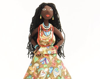African lady textile art doll