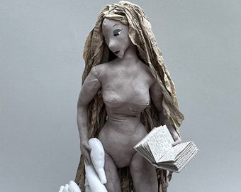 Saraswati and her swan textile art doll