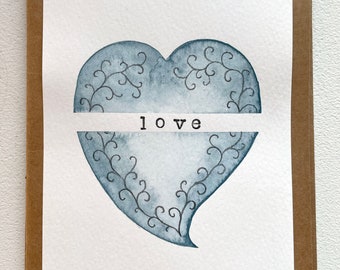 Hand painted greeting card watercolour heart