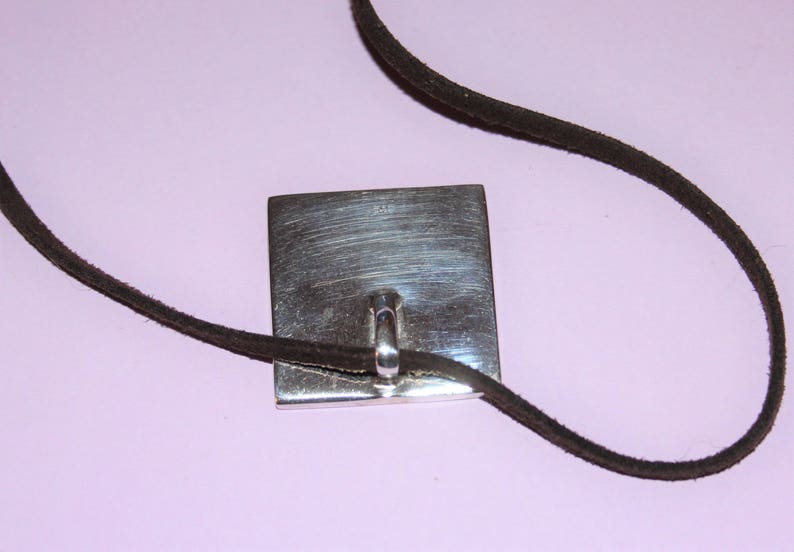 Vintage Square Red Coral and Solid Silver Pendant