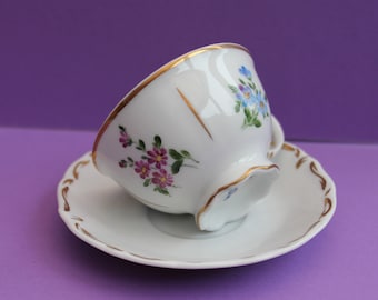 Antique Sitzendorf Dresden Demitasse/Miniature Porcelain cup and saucer/Germany/Hand Painted