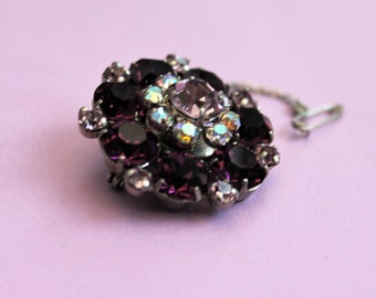 Glamourous Vintage Circular Bohemian Brooch  Cut Glass Amethyst Coloured stones.