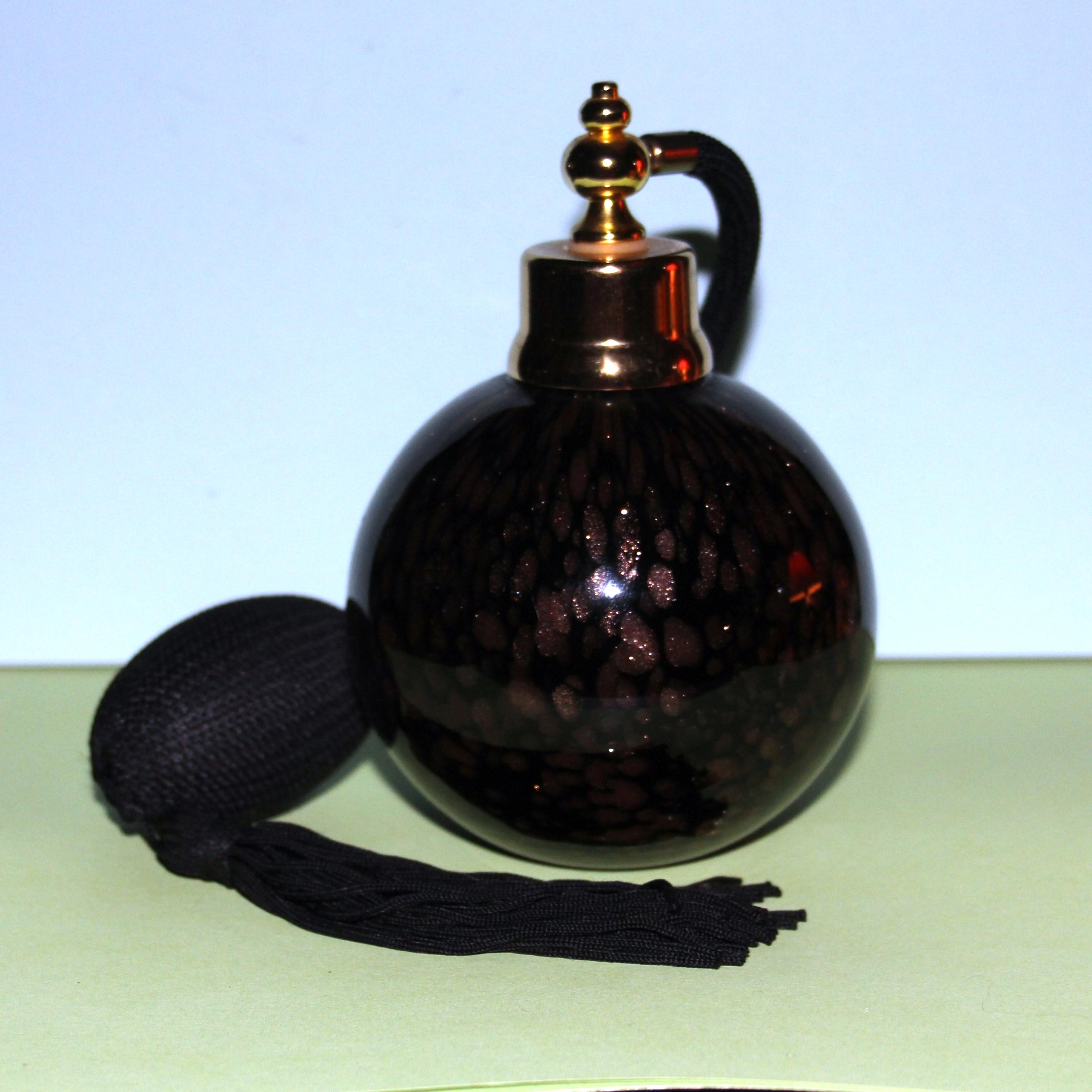 Vintage Elegant Caithness Glass Perfume Bottle With Black Puffer