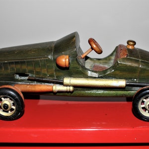 Vintage Wooden Classic Racing Car/Hand Made/Racing Green
