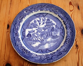 Antique Early Staffordshire Stone China Blue Willow Pattern Plate /Made in England