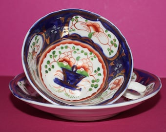 Collectible Antique Gaudy Welsh Cup and Saucer