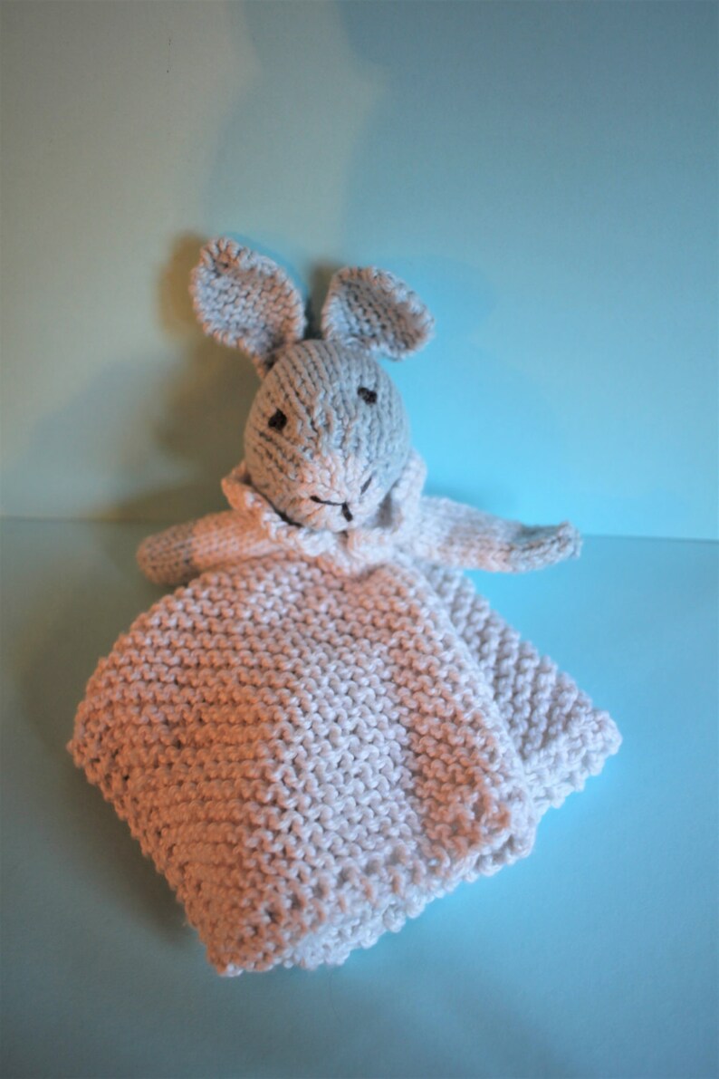 Delightful hand knitted Rabbit Baby Comforter. Knitted in the Etsy