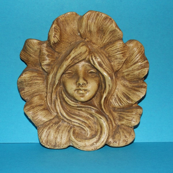 Vintage Italian Wall Plaque/Hand Cast/Girl's Face