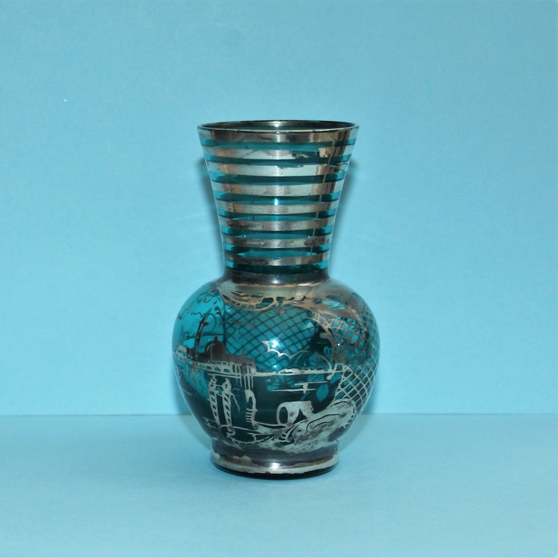 Antique Collectible Glass Vase With Silver Etsy