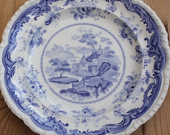 Antique Minton's Opaque China Chinese Marine Dinner Plate/1830/Made in England