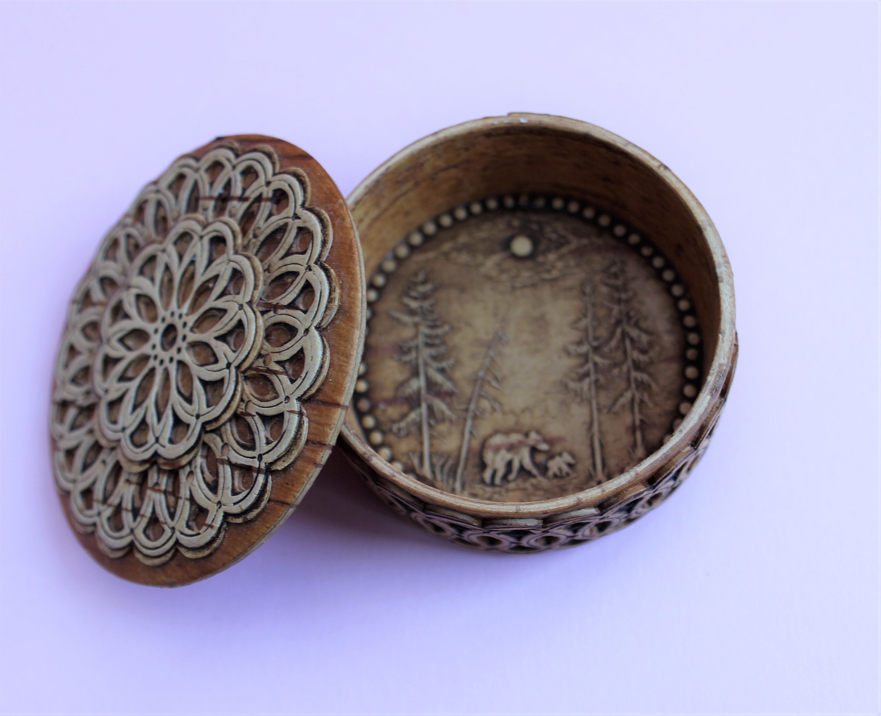 Vintage Delightful Rare Scroll Saw Trinket Box/Handcrafted/Mother and Baby Bear