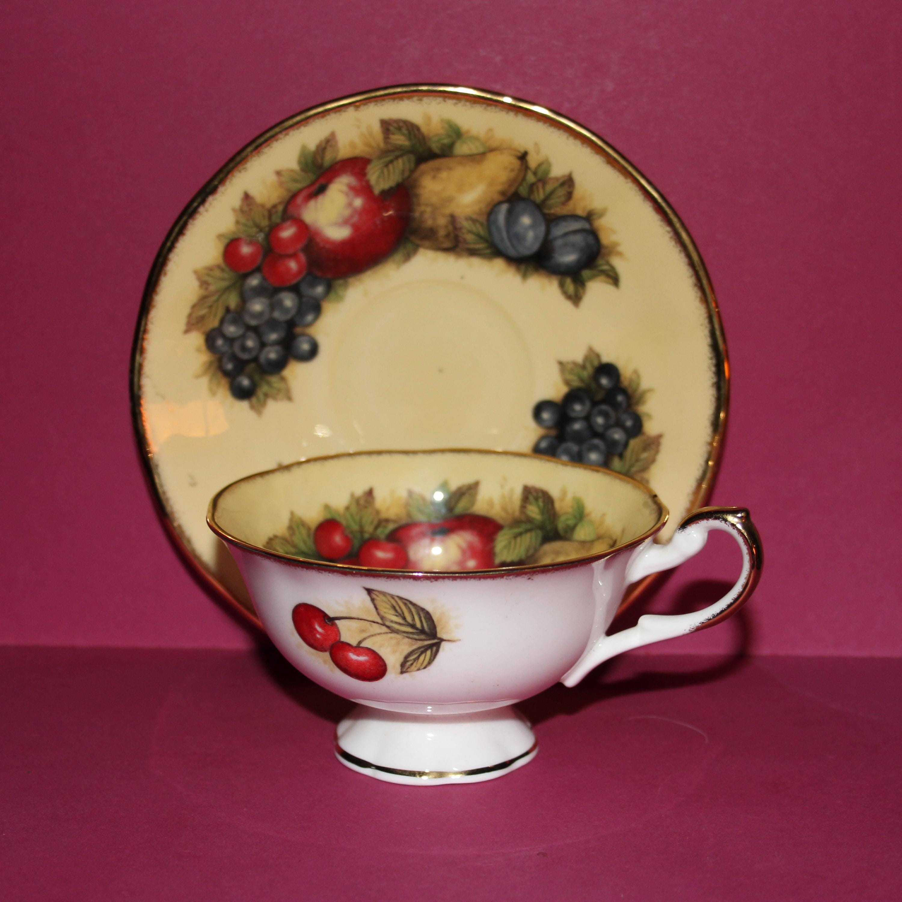 Vintage Queens Fine Bone China Cup and Saucer/antique Fruit/made