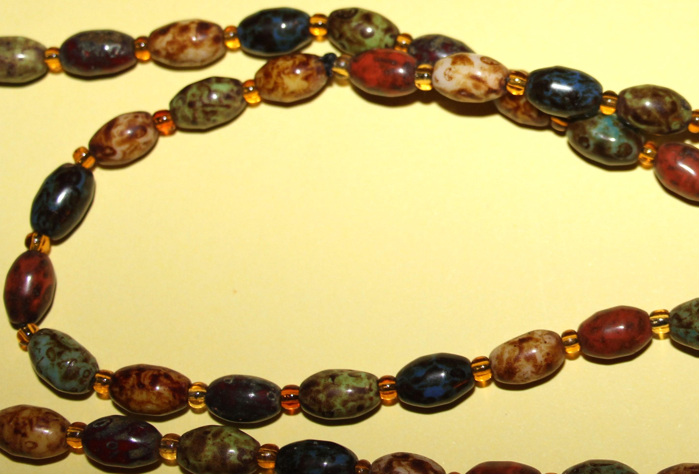 Collier Sautoir Long Vintage En Perles De Verre Agate - Style Bohème Rétro
