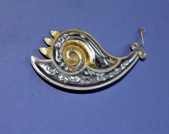 Vintage Silver plated Snail Brooch/ costume Jewellery /Malacologist/Fun