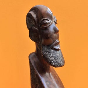 Vintage African Tribal Wood Carving of a Bearded Man/Rosewood